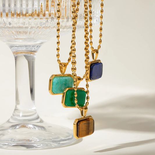 18K Gold Plated Gem Pendant Necklace